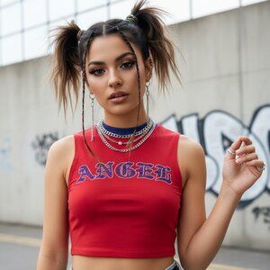 Jaded London 90's 'Angel' Slogan cropped rhinestone Tee NEW WITH TAGS